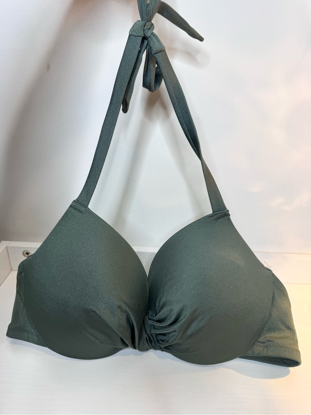 H&M Olive Green Halter Padded Bikini Top NWOT